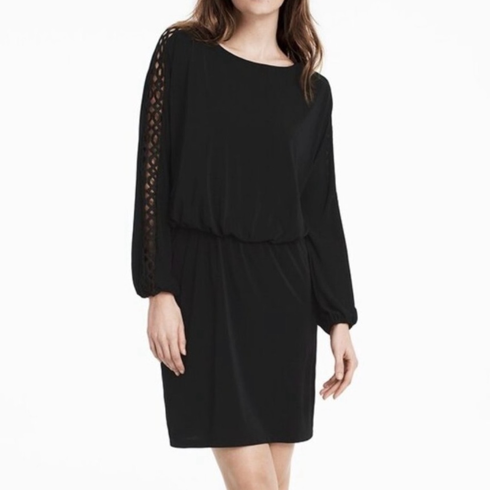 White House Black Market Black Lattice Sleeve blouson Dress